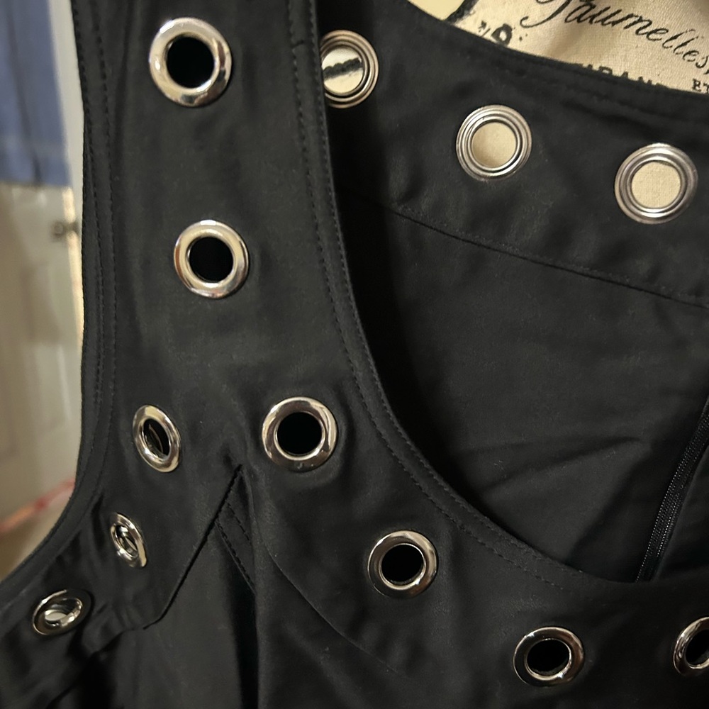 Calvin Klein Black Midi Dress with Silver Grommet Details